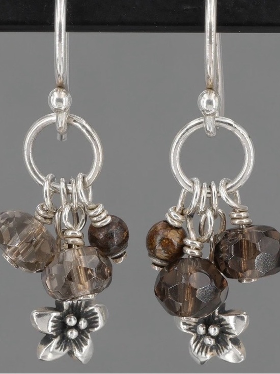 Silpada Jewelry - Silpada Sterling Silver Smoky Quartz & Brown Gemstone Flower Drop Earrings